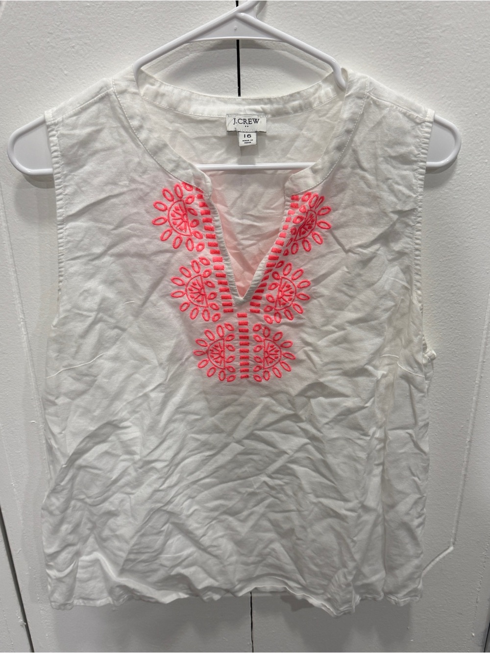 J Crew White and Pink Linen Tank Top